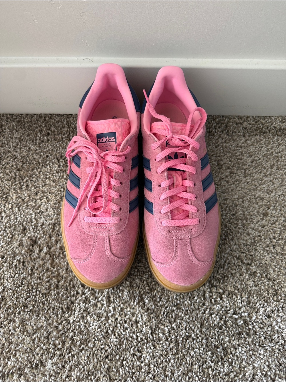 adidas Pink Suede Sneakers with Navy Stripes and Gum Sole